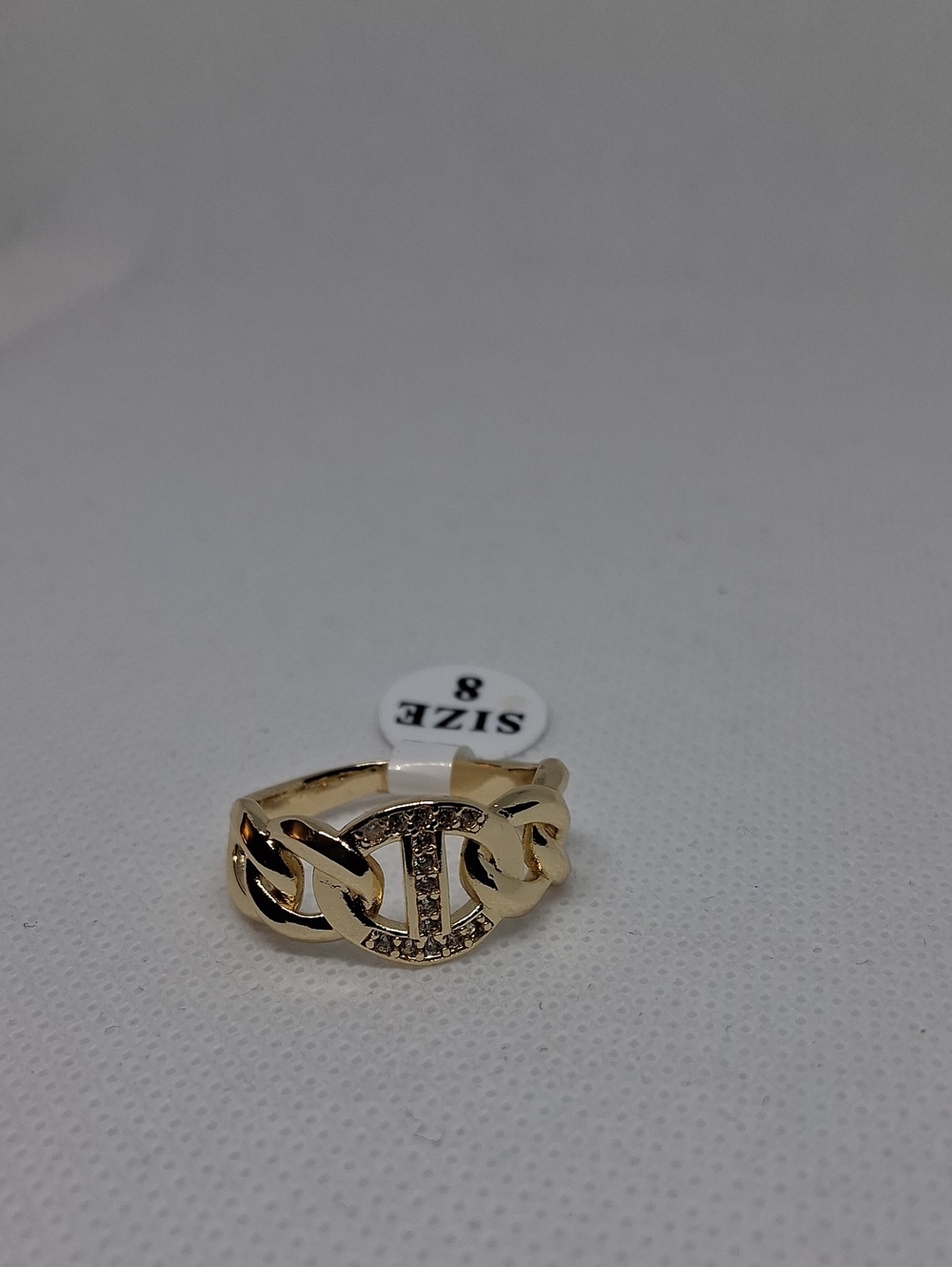 Gold-Filled Chain-Link Pavé Logo Ring - Size 8